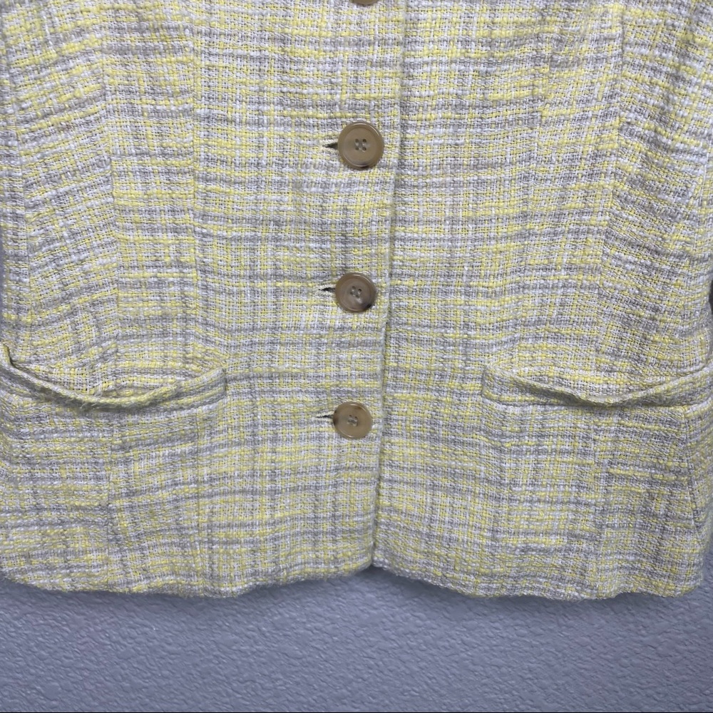 Theory Size 2 Tweed Blazer Jacket Yellow Plaid Cotton Single Breasted Pockets - Picture 4 of 8